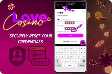 Love Casino forgot password interface and email verification steps