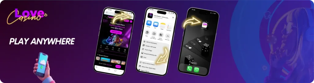 Love Casino PWA install mobile phone